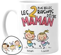Cupdarling® Mug Maman avec 1-3 Enfants Personnalisé - Les 2 Plus Belles Raisons D'Être Maman - Tasse Cadeau Mere Fille - Cadeau Fete Des Meres - Anniversaire Maman - 330 mL Céramique