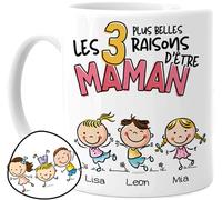 Cupdarling® Mug Maman avec 1-3 Enfants Personnalisé - Les 3 Plus Belles Raisons D'Être Maman - Tasse Cadeau Mere Fille - Cadeau Fete Des Meres - Anniversaire Maman - 330 mL Céramique