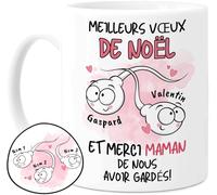 Cupdarling® Mug Maman avec 1-3 Enfants Personnalisé - Merci Maman, De Ne Pas M'Avoir Avalé - Tasse Humour Noël - Cadeau Drôle pour Noël - 330 mL Céramique