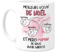 Cupdarling® Mug Maman avec 1-3 Enfants Personnalisé - Merci Maman, De Ne Pas M'Avoir Avalé - Tasse Humour Noël - Cadeau Drôle pour Noël - 330 mL Céramique