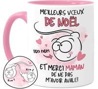 Cupdarling® Mug Maman avec 1-3 Enfants Personnalisé - Merci Maman, De Ne Pas M'Avoir Avalé - Tasse Humour Noël - Cadeau Drôle pour Noël - 330 mL Céramique - Rose