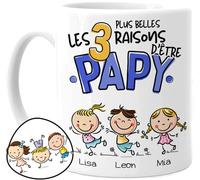 Cupdarling® Mug Papy avec 1-3 Petits-Enfants Personnalisé - La Plus Belle Raison D'Être Papy - Tasse Cadeau Grand-Père - Cadeau Fête Des Grand-Pères - Anniversaire Papi - 330 mL Céramique