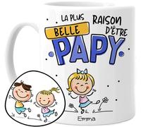 Cupdarling® Mug Papy avec 1-3 Petits-Enfants Personnalisé - La Plus Belle Raison D'Être Papy - Tasse Cadeau Grand-Père - Cadeau Fête Des Grand-Pères - Anniversaire Papi - 330 mL Céramique