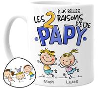 Cupdarling® Mug Papy avec 1-3 Petits-Enfants Personnalisé - La Plus Belle Raison D'Être Papy - Tasse Cadeau Grand-Père - Cadeau Fête Des Grand-Pères - Anniversaire Papi - 330 mL Céramique