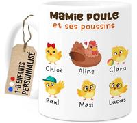 Cupdarling® Mug Personnalisé Mamie 1-8 Petits-Enfants - Mamie Poule 5 Poussins - Tasse Cadeau Grand-Mère - Fête Des Grand-Mères - Anniversaire - 330 mL Céramique