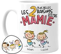 Cupdarling® Mug Personnalisé Mamie avec 1-3 Petits-Enfants - Les 2 Plus Belles Raisons D'Être Grand-Mère - Tasse Cadeau Fête Des Grand-Mères - Anniversaire - 330 mL Céramique