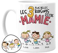 Cupdarling® Mug Personnalisé Mamie avec 1-3 Petits-Enfants - Les 3 Plus Belles Raisons D'Être Grand-Mère - Tasse Cadeau Fête Des Grand-Mères - Anniversaire - 330 mL Céramique