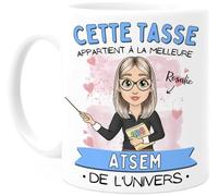 Cupdarling® Tasse Atsem Personnalisable - Idée Cadeau Original pour Maîtresse d'École Maternelle - Mug Anniversaire Femme - 330 mL Céramique