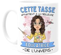 Cupdarling® Tasse Éducatrice Personnalisable - Cadeau Maitresse d'École Maternelle - Idee Cadeau Femme Original - Cadeau Anniversaire Femme - 330 mL Céramique - Mug Atsem Maternelle