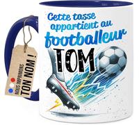 Cupdarling® Tasse Football Personnalisée - Tasse Enfant avec Prénom pour Garçon et Fille - Bleu - Tasse de Noël - Mug Enfant - Gobelet Football en Céramique 330ml