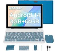 CUPEISI Tablette Android 14 de 10", tablette 2 en 1 améliorée 2024 avec clavier/souris/étui/stylet, 8 Go de RAM + 64 Go de ROM (max 512 Go), appareil photo 8 MP 6000 mAh, tablette HD 1280 x 800 IPS