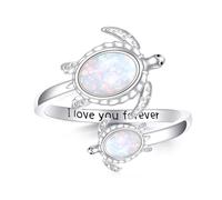 CUPENDA Bague chat / opale tortue de mer en argent sterling 925 ouvert réglable pouce mignon animal bague Saint-Valentin bijoux pour femme