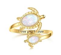 CUPENDA Bague chat / opale tortue de mer en argent sterling 925 ouvert réglable pouce mignon animal bague Saint-Valentin bijoux pour femme