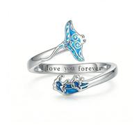 CUPENDA Bague raie manta en argent sterling 925 avec opale, réglable, ouverte, raie, vagues, océan - Cadeau pour femme et amoureux de la mer