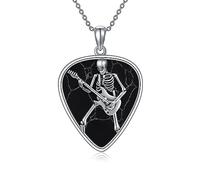 CUPENDA Collier Stéréo Guitare Argent Guitare Pick Pendentif Collier Musique Bijoux pour Femmes Filles, Argent sterling, Pas de gemme