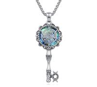 CUPENDA Hecate Collier en argent sterling avec pendentif en forme de roue en forme de cœur avec triple lune et pentagramme Wicca Pagan Cadeau pour femme