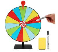 cupeohome Roue de la fortune à tourner, 30 cm, 15 compartiments, roue de bonheur, à personnaliser, avec gomme de marque et gomme, convient pour les jeux au sort, les jeux de mots, les fêtes