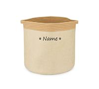 Cuperay Panier de Rangement Rond avec Noms Personnalisés, Panier de Jouets Pliable Pour Chiens avec Poignées, Pour le Stockage des Aliments, des Vêtements et des Accessoires Pour Chiens(Jaune Kaki)