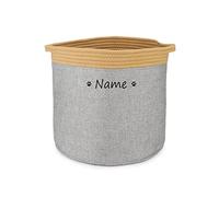 Cuperay Panier de Rangement Rond avec Noms Personnalisés, Panier de Jouets Pliable Pour Chiens avec Poignées, Pour le Stockage des Aliments, des Vêtements et des Accessoires Pour Chiens(Jaune Gris)