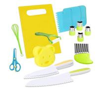 CUPERINOX Kit Méthode Montessori|Set Complet de 17 Ustensiles avec Couteaux pour Enfants dès 3 Ans|Inclus des Ciseaux, des Moules, un Fouet, une Planche et des Ustensiles Sécurisés