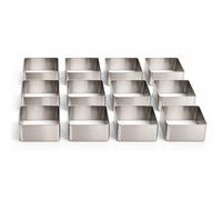 CUPERINOX Lot de 12 assiettes carrées 6 x 4 cm en acier inoxydable. Idéales pour tartes, riz, mousse et desserts. Réutilisables, durables et lavables au lave-vaisselle.