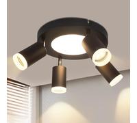 cupgow LED Plafonnier 4 flammes - Plafonnier Noir Rond Lampe de chambre 3000k 20W Spot de plafond GU10 Lampe de cuisine Orientable 350° pour salon couloir