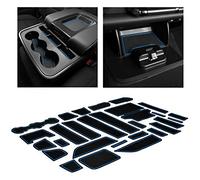 CupHolderHero Fits Chevy Silverado 1500 and GMC Sierra 2014-2022 - Custom Non-Slip Anti-Dust Cup Holder Inserts, Center Console Liners, Door Pocket Mats, 28pc Set, Double Cab, Bench Seats, Blue Trim