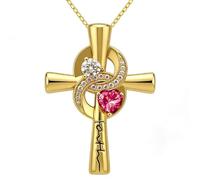 CupidGift Collier avec pendentif en forme de croix infini avec pierre de naissance pour femme, 18 carats, cadeau d'anniversaire, de Noël pour maman, épouse, Suitable for most people, Base :, Zircone