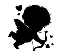 Cupidon avec silhouette de coeurs sur un Stickers lettrage 42x43cm N'abîme pas le mur Noir
