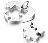 Cupimatch 2 pièces Collier Couple d'amitié Amour Puzzle Coeur,Fantaisie Pendentif en Acier Inoxydable avec Chaîne de 45cm et 54cm pour Amoureux Couple ou Bon Ami(Argent)