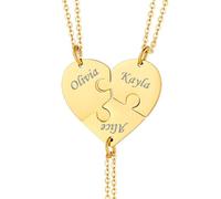 Cupimatch Acier Inoxydable Collier Personnalisable Collier Amitié pour 3,Bijoux Cœur Puzzle pour Homme et Femme - Cartes de Voeux Gratuites et Coffret Cadeau