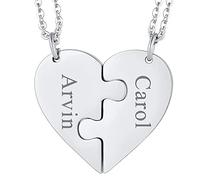 Cupimatch Acier Inoxydable Collier Personnalisable Pendentif d'amitié 2/3/4/5/6 pcs Bijoux Cœur Puzzle pour Homme et Femme - Cartes de Voeux Gratuites et Coffret Cadeau (2 pcs)