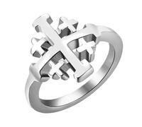Cupimatch Bague Homme Croix de Jérusalem : Chevalière Homme en Acier InoxydableReligieuse Catholique et Croisé Argent 57- Cadeau Père, Anniversaire, Baptême, Noël