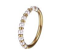 Cupimatch Bague pour femme avec perles : bague fine empilable avec perles d'eau douce de 3 mm en acier inoxydable bague de fiançailles dorée élégante bague de fiançailles Saint-Valentin anniversaire
