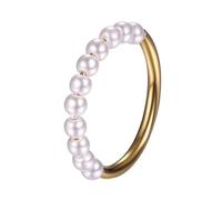 Cupimatch Bague pour femme avec perles : bague fine empilable avec perles d'eau douce de 3 mm en acier inoxydable bague de fiançailles dorée élégante bague de fiançailles Saint-Valentin anniversaire