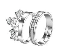 Cupimatch Bagues Couple Ajustable Amour Éternel Romantique Bague Mariage Fiançailles Anneau Supérieur Couple Bague d'amitié Acier Inoxydable - Couronne de Princesse et Croix de Chevalier