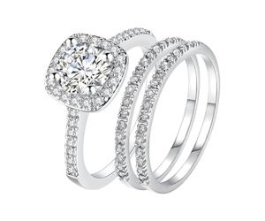 Cupimatch Bagues de fiançailles pour femmes en acier inoxydable : alliances promesses bagues de couple promesse de mariage bague zircone charme bague argent 3 anneaux empilables cadeau pour la