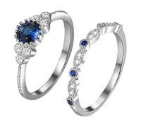 Cupimatch Bagues Femme Empilables Saphir : Ensemble 2 Bagues Zircon et Pierre Bleue 57- Bijou de Promesse Cadeau Anniversaire de Mariage