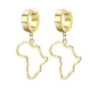 Cupimatch Boucles d'Oreille Acier Inoxydable : Boucles d'Oreille Homme Créole Pendentifs Carte Afrique Design Carte Or- Bijou Continent Africain Cadeau Voyage