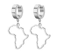 Cupimatch Boucles d'Oreille Acier Inoxydable : Boucles d'Oreille Homme Créole Pendentifs Carte Afrique Design Carte Argent- Bijou Continent Africain Cadeau Voyage