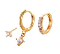 Cupimatch Boucles d'Oreille Femme Zircon: Ensemble 3 Pièces de Boucles d'Oreilles Empilables en Cercles Bijoux Fantaisie avec Pendentifs Étincelants Or- Cadeau Saint-Valentin, Anniversaire, Noël