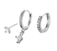 Cupimatch Boucles d'Oreille Femme Zircon: Ensemble 3 Pièces de Boucles d'Oreilles Empilables en Cercles Bijoux Fantaisie avec Pendentifs Étincelants Argent- Cadeau Saint-Valentin, Anniversaire, Noël