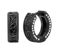 Cupimatch Boucles d'oreilles rune viking pour homme avec zircone noir nordique Viking Hoop Créoles de protection Bijoux Punk Gothique Huggie Boucles d'oreilles d'anniversaire pour amis mari, Cuivre