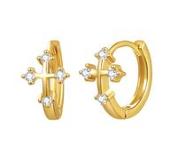 Cupimatch Boucles Oreille Croix Hoop : Cercles Or 925 Zircon, Hypoallergéniques Foi Chrétienne, Bijou Religion Moderne, Cadeau Pâques Baptême Femme