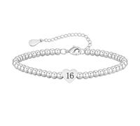 Cupimatch Bracelet 16 Ans Cœur : Bracelet Perles Acier Inoxydable avec Pendentif 16 Argenté - Bijou Anniversaire Fille Cadeau Ado