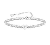 Cupimatch Bracelet 16 Ans Cœur : Bracelet Perles Acier Inoxydable avec Pendentif 18 Argenté- Bijou Anniversaire Fille Cadeau Ado