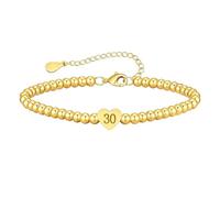 Cupimatch Bracelet 16 Ans Cœur : Bracelet Perles Acier Inoxydable avec Pendentif 30 Doré- Bijou Anniversaire Fille Cadeau Ado