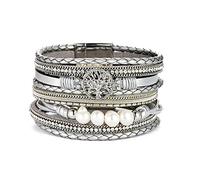 Cupimatch Bracelet Arbre de Vie Manchette Cuir Multicouche Style Bohémien avec Boucle Magnétique,Bracelet Tressés pour Femmes Épouse Mère,3 Couleurs au Choix