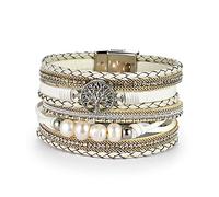 Cupimatch Bracelet Arbre de Vie Manchette Cuir Multicouche Style Bohémien avec Boucle Magnétique,Bracelet Tressés pour Femmes Épouse Mère,3 Couleurs au Choix