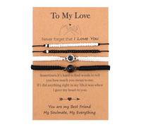 Cupimatch Bracelet Corde Tressé pour Couple Bracelet d'amitié Réglable Bracelet de Projection Je t'aime 100 Langues,Cadeaux pour Saint-Valentin Anniversaire Noël Fiançailles